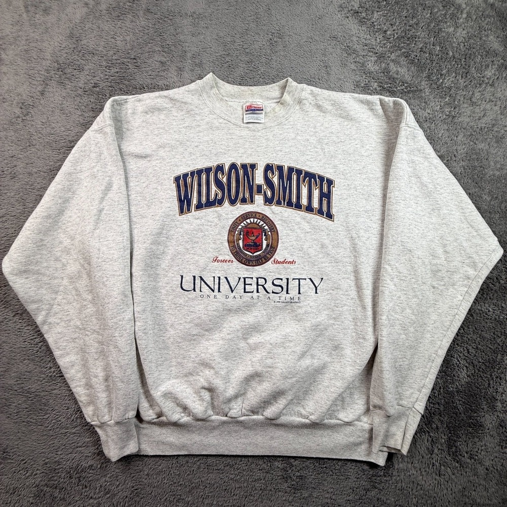Vintage 90s Wilson-Smith University Sweatshirt Mens XL Gray Fleece Crewneck